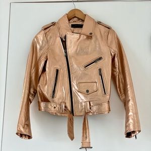 Gold lamee pleather motorcycle jacket